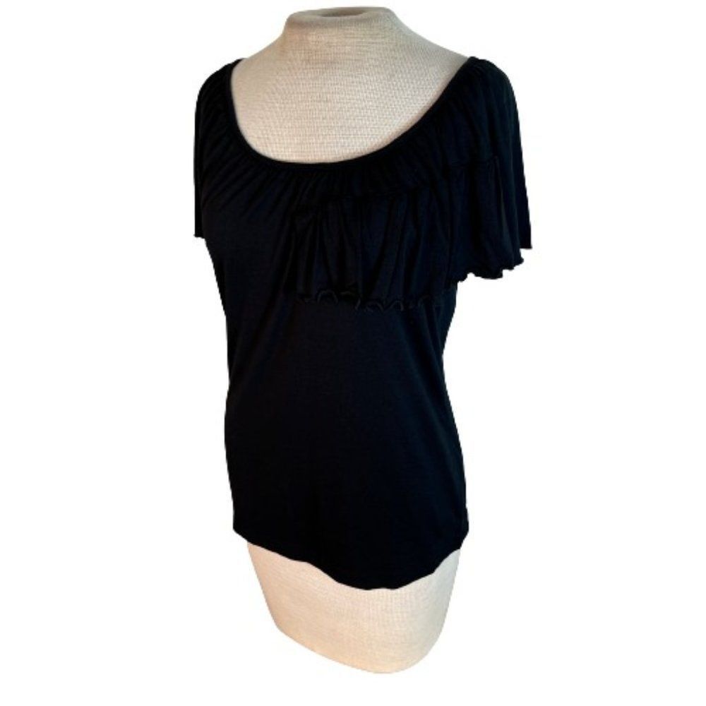 Michael Kors Ruffled Knit Wide Neck Top Black M Medium